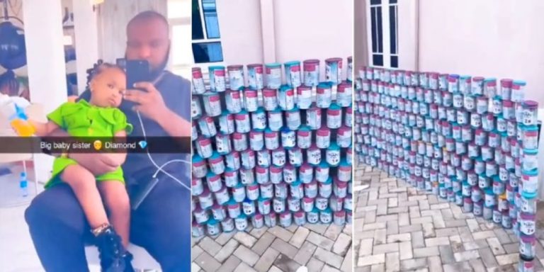 “I deserve something amazing from Nestle food” – Man says as his little daughter drinks 212 cans of NAN milk (Video)