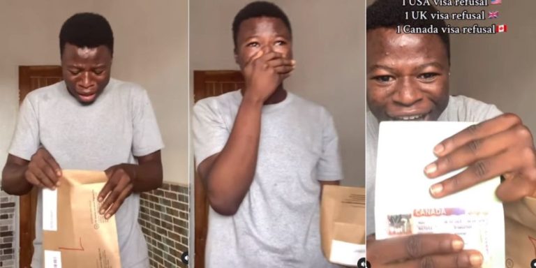 Nigerian man sheds tears of joy as his Canadian visa got approved after receiving rejections from 3 countries (Video)