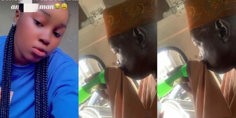 Lady reacts shockingly as she sees man sipping drink through fabric of his clothe