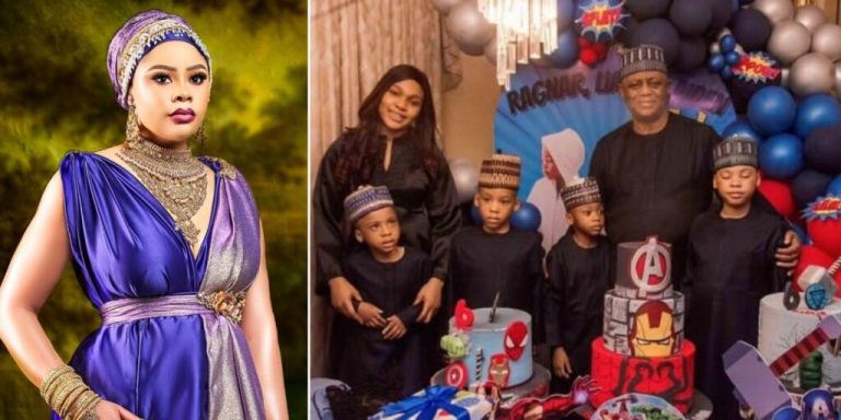 Precious Chikwendu reacts as FFK throws birthday bash for their triplets, alongside mystery woman