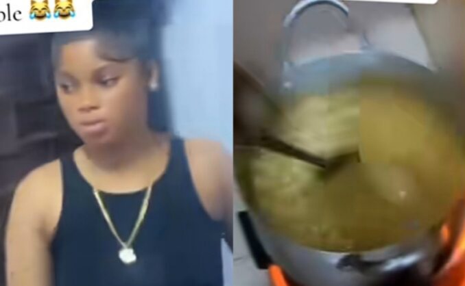 Nigerian lady in shock as friend cooks two packs of noodles in a full pot of water