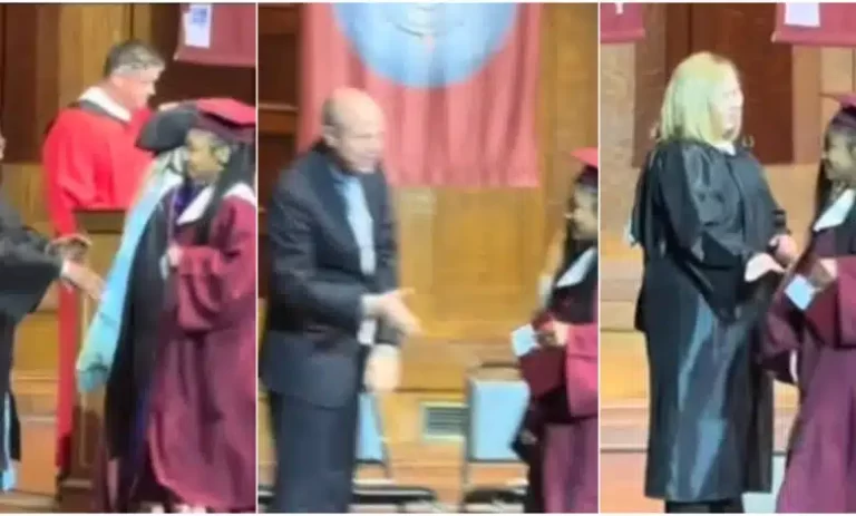 Reactions as graduate ignores her lecturers, refuses their handshakes on graduation day