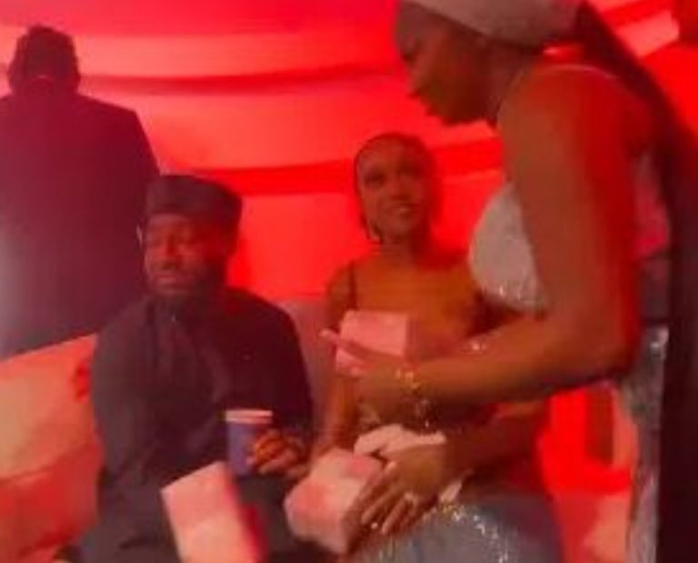 Mixed Reactions As Papaya Ex Gifts Bundles Of Money To Davido And Chioma On Wedding Day (Video)