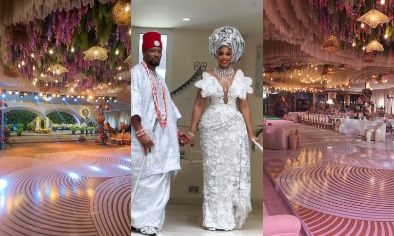 “Davido no like better thing” – Nigerians mock Davido over the decoration from his wedding as videos from Sharon Ooja’s wedding surfaces