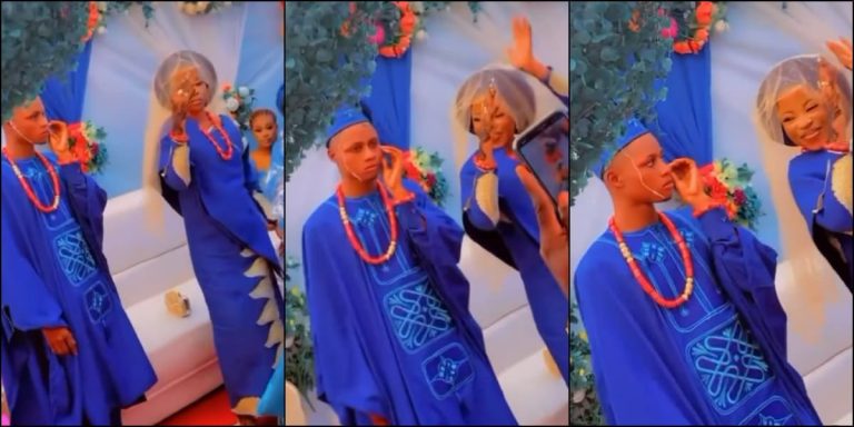 “You sure say this Guy mind deh the wedding so” – Groom spotted looking lost in thought during wedding, video causes buzz