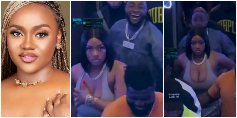 “She is full of home training” – Fans react to moment Chioma covers her exposed bosom as she feels uncomfortable during outing with Davido (Video)