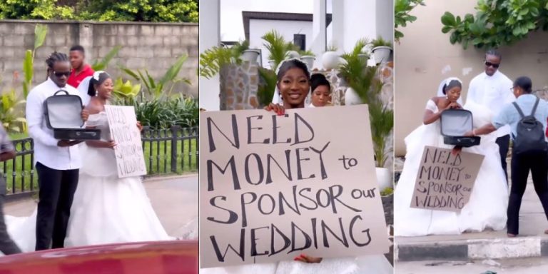 Video trends as couple begs for money on street to sponsor their wedding, Nigerians react (Watch)