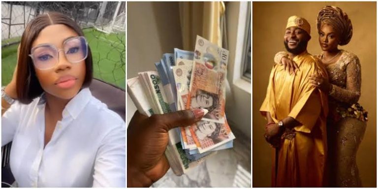 Lady who dressed very responsible to Davido’s wedding flaunts stacks of cash someone allegedly gifted there