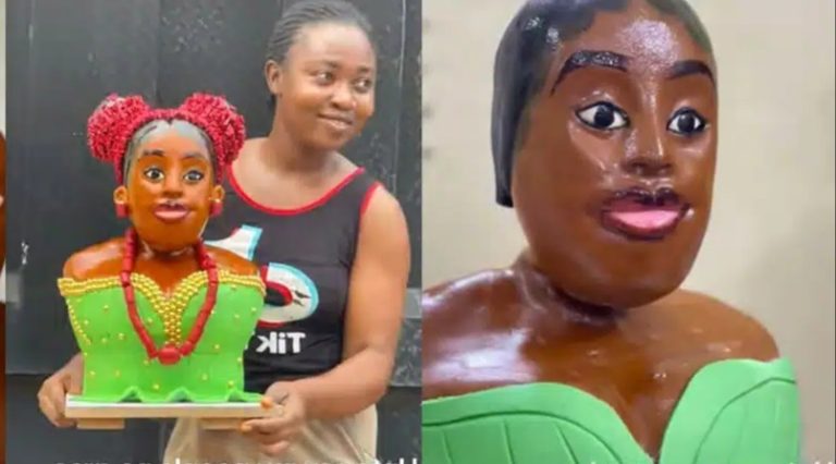 “People no gree chop my cake, them say na human” – Nigerian baker’s cake fails to sell as people say it looks like a human