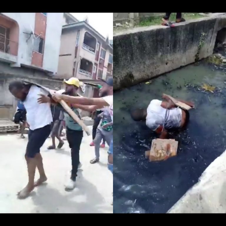 Outrage as man is tied up, beaten with bottles and planks before being thrown in gutter for allegedly being gay in Nigeria (video)