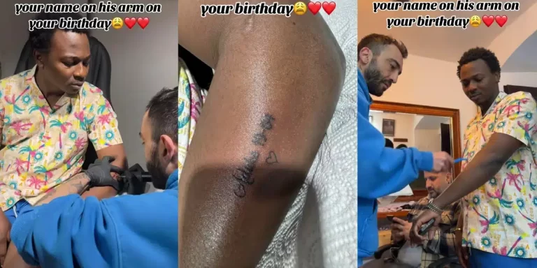 “I just pray it lead to marriage” – Nigerian man gets permanent tattoo of girlfriend’s name, date of birth on her birthday