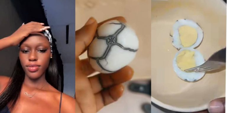 Nigerian lady stirs reaction as she shares egg with unusual design (Video)