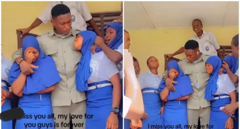 “Why are the boys not crying?” – Reaction as only female students weep uncontrollably while bidding goodbye to male corper (Video)