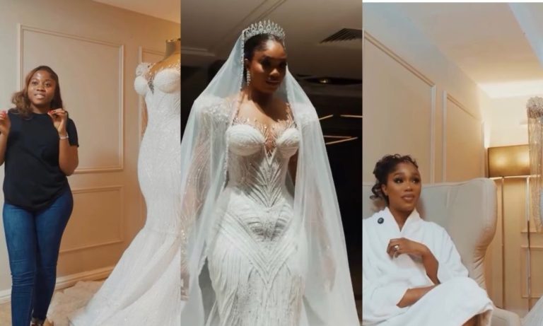 “She listened to everything I wanted” – Sharon Ooja pens appreciation note to Veekee James for making her wedding dress (video)