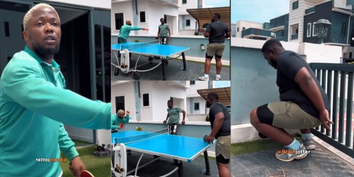 “Wetin you dey cover?” – Brain Jotter loses it completely as man displays feminine characters while playing table tennis, clip goes viral (Watch)