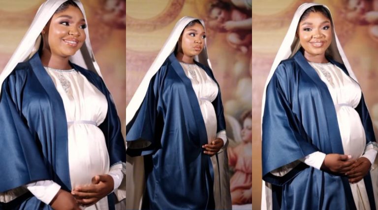 “My pregnancy journey was a wonderful experience” – Ekene Umenwa welcomes 1st Child, shares pregnancy video in virgin Mary-themed outfit (Watch)