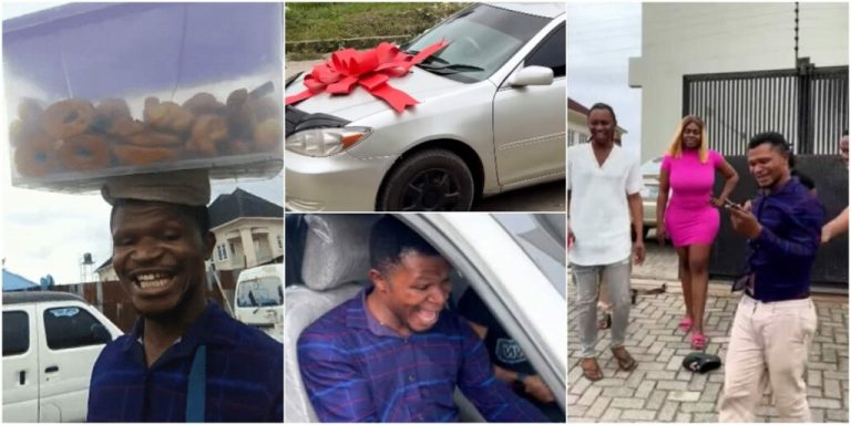 “The Holy Spirit touched me and I decided to surprise him with a new whip” – Nons Miraj speaks as he surprises viral fish pie seller with a new car (Watch)