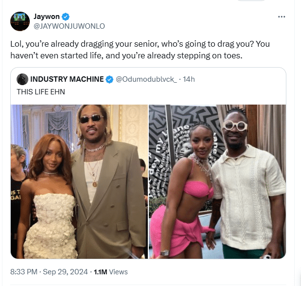 Odumodublvck throws shade at Jaywon over Ayra Starr and Future closeness in new photo, he reacts