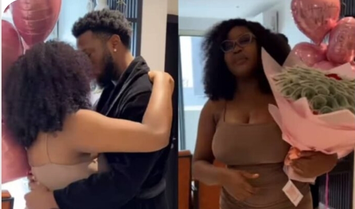 Zion surprises girlfriend, Chinwe with money bouquet on her birthday