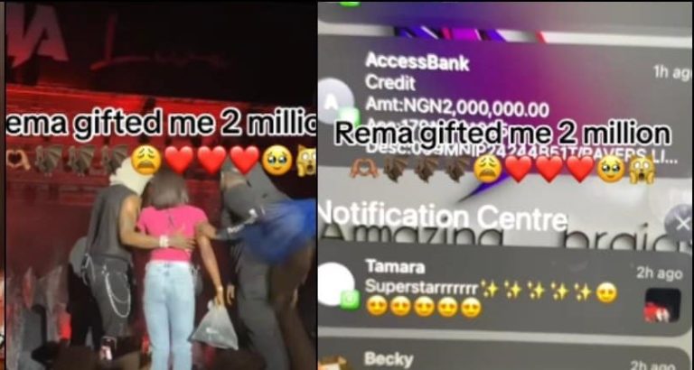 Lady who received N2M at Rema’s concert gives full gist, shows off alert