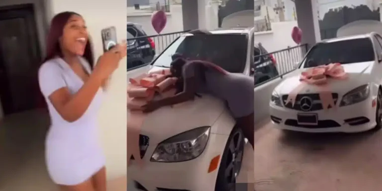 “If you be good woman, you go enjoy” – Lady celebrates as boyfriend surprises her with car on birthday