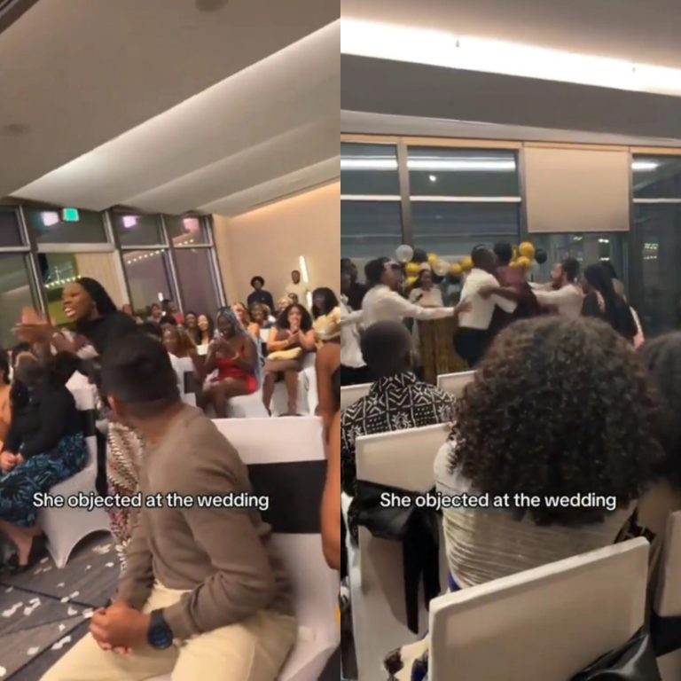 Chaos erupts at a Nigerian wedding abroad as woman walks in and objects during couple’s vows (video)