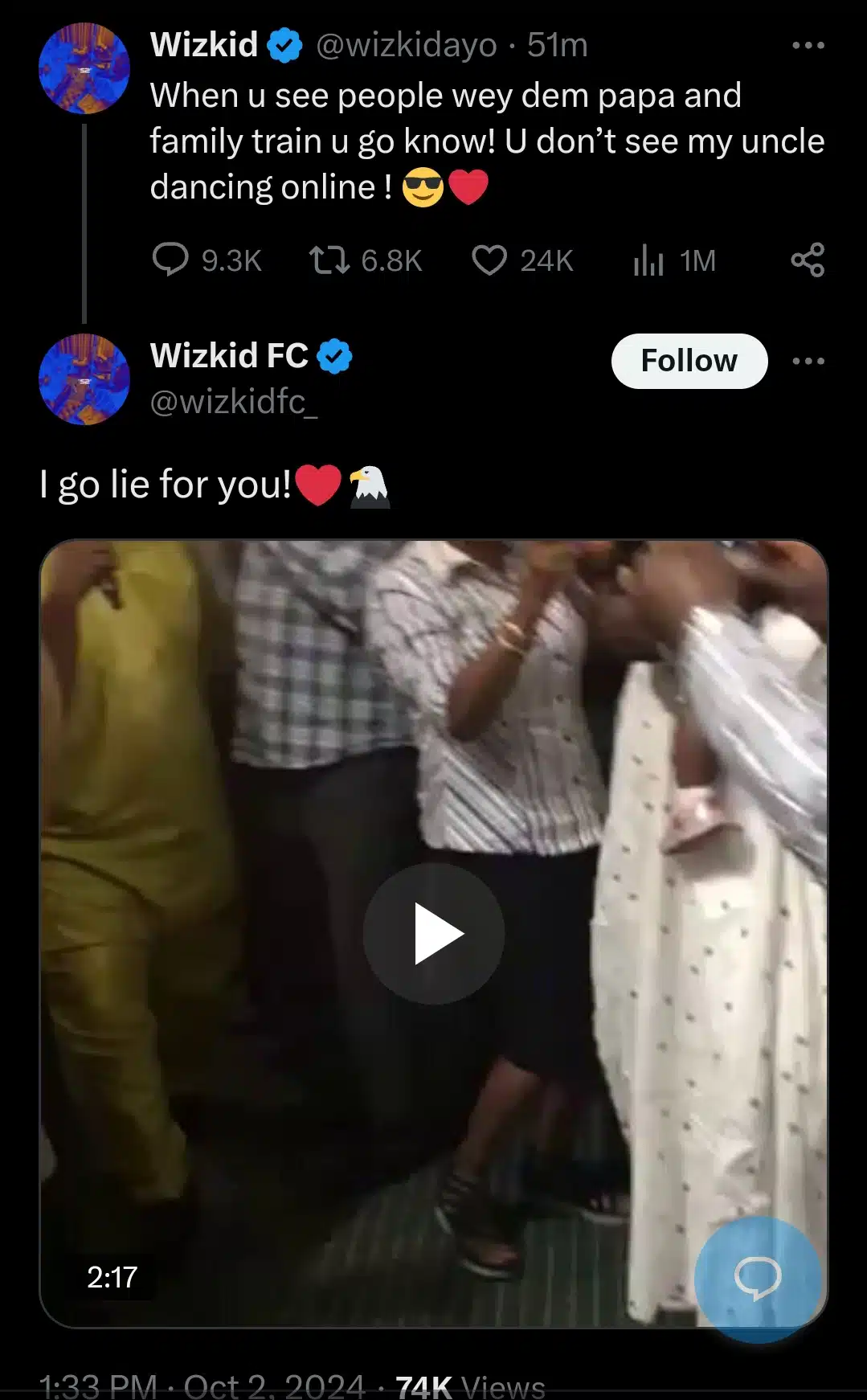 ”You can’t see my uncle dancing online!” – Wizkid