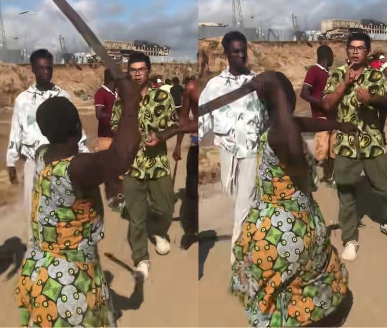 Ghanaians att@ck Chinese road contractors after they blasted a stone without notice and it ‘k!lled’ locals (video)