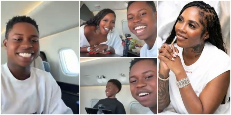 TikToker Peller expresses utmost joy as singer Tiwa Savage treats him to a luxurious first private jet ride (Video)