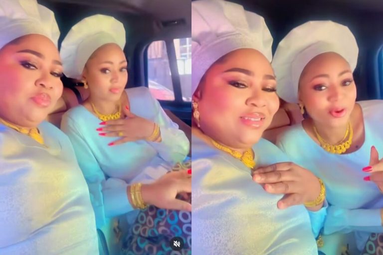 “Nah cele una dey go?” – Rita Daniels leaves many surprise as she and daughter, Regina Daniels storm Celestial Church of Christ, Abuja (Video)