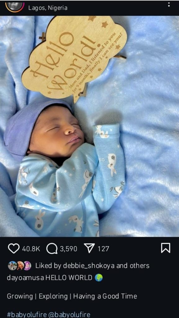 “Aw such a cutie” – Reactions as Dayo Amusa shares first photo of her newborn son, reveals his name