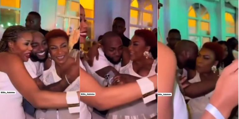 “Whoever brought up Davido did a good job” – Reactions as Davido sweetly embraces Burna Boy’s mother at Tony Elumelu’s All-White Christmas party (Video)