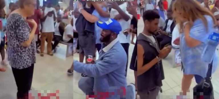 Adorable moment two Nigerian friends make a scene at the airport as they propose to their foreign lovers