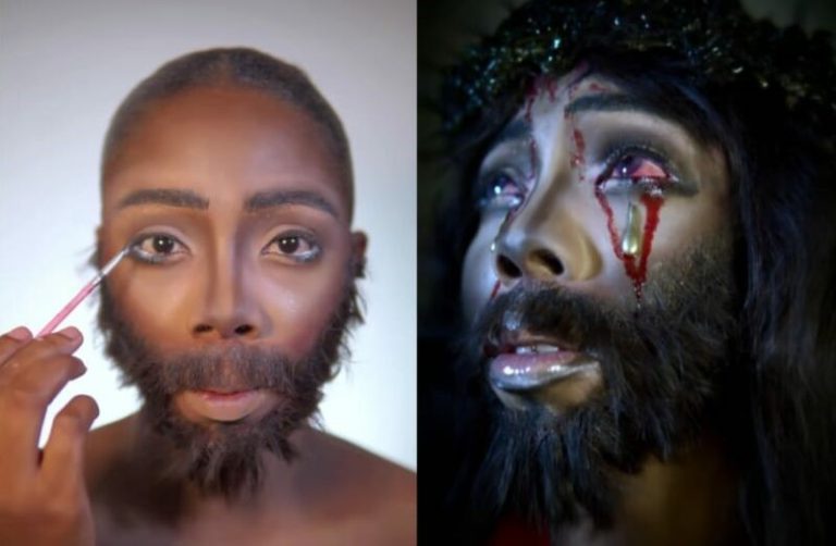 Video trends as Nigerian lady transforms face into Jesus Christ with makeup (Watch)