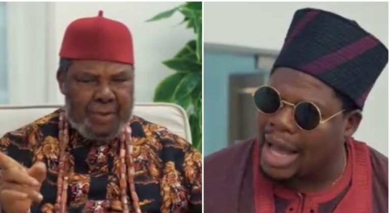 “No matter how dark the room is, a man will always locate a woman’s bre@st” – Pete Edochie hilariously declares in Mr. Macaroni’s latest skit (Video)