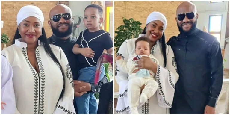 “At the baptism of our son, Pete Edochie (Jnr)” – Yul Edochie writes as he and Judy Austin take second son, Pete, to church for baptism
