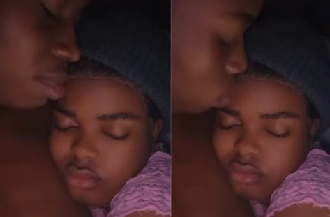 “This has been his dream” – TikToker Peller releases bedroom video of Jadrolita sleeping on his bare chest (Watch)