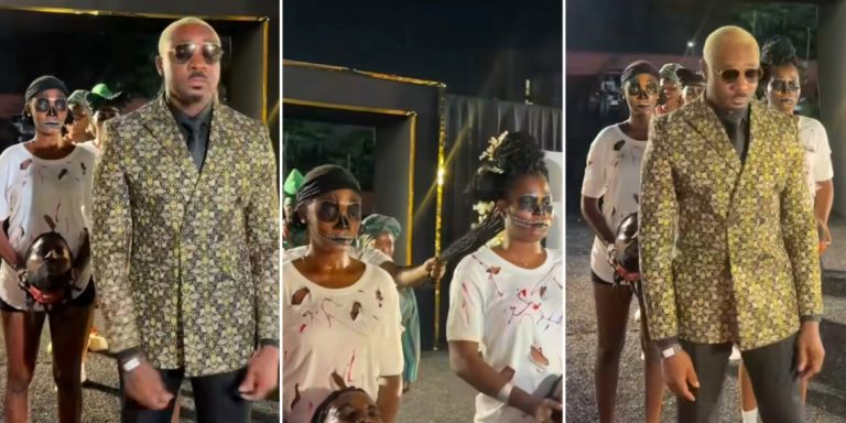“This man needs to be arrested” – Pretty Mike stirs backlash as he makes grand entrance to Yomi Casual’s 40th birthday party with human heads (Video)