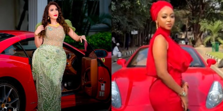 “Co-wives tear each other down while competing for attention” – Reaction as Laila Charani is seen with Regina Daniels’ favourite Ferrari