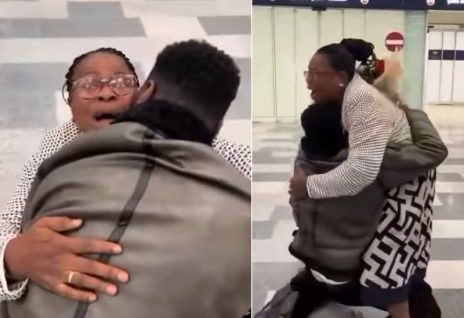 “The joy of motherhood” – Heartwarming moment Nigerian mom reunites with her son in airport after 10 years apart (Video)