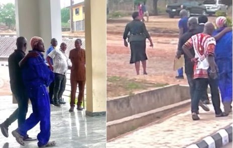 “He don sew uniform from home” – Reactions as video of ‘wanted’ Portable surrending himself to police trends online (Watch)